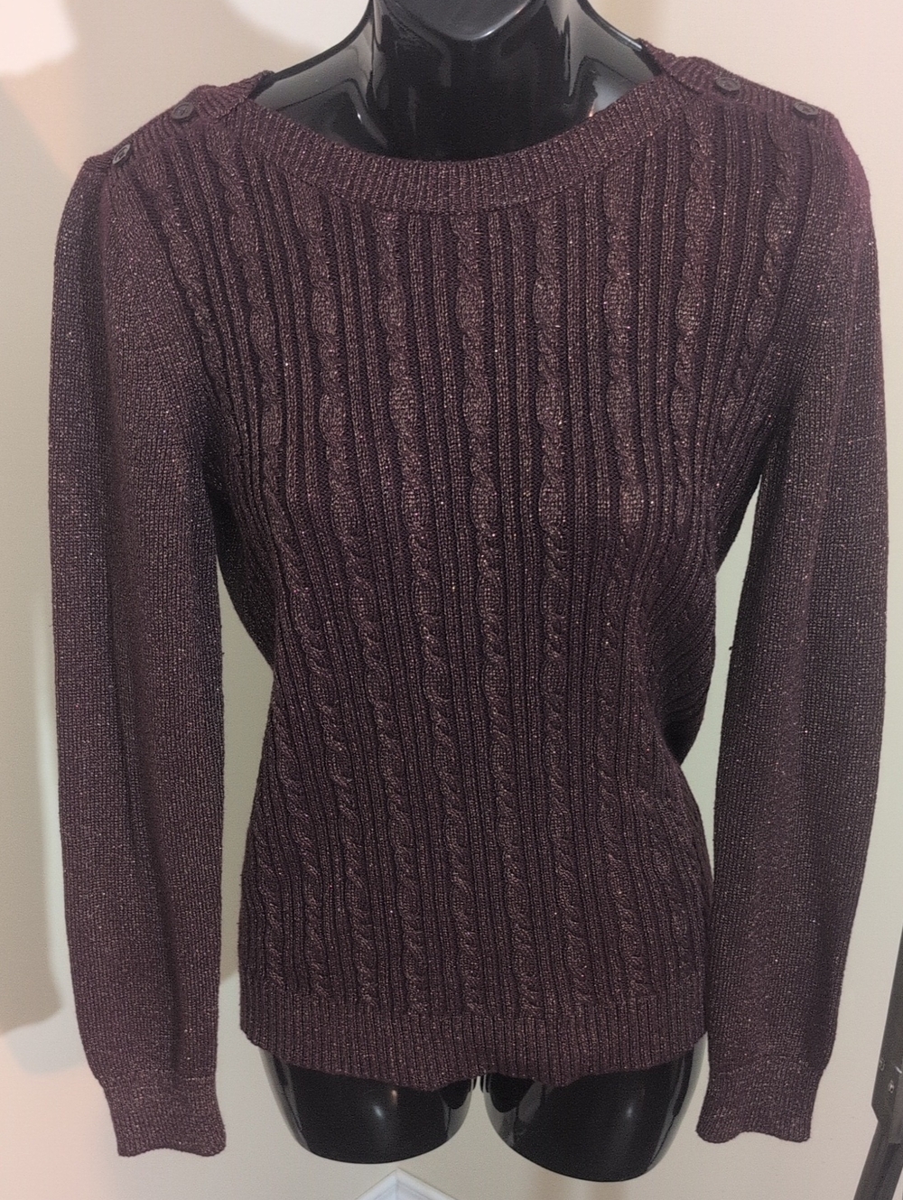 Banana Republic | Women's Cable Knit Shimmery Crewneck Sweater - Plum
